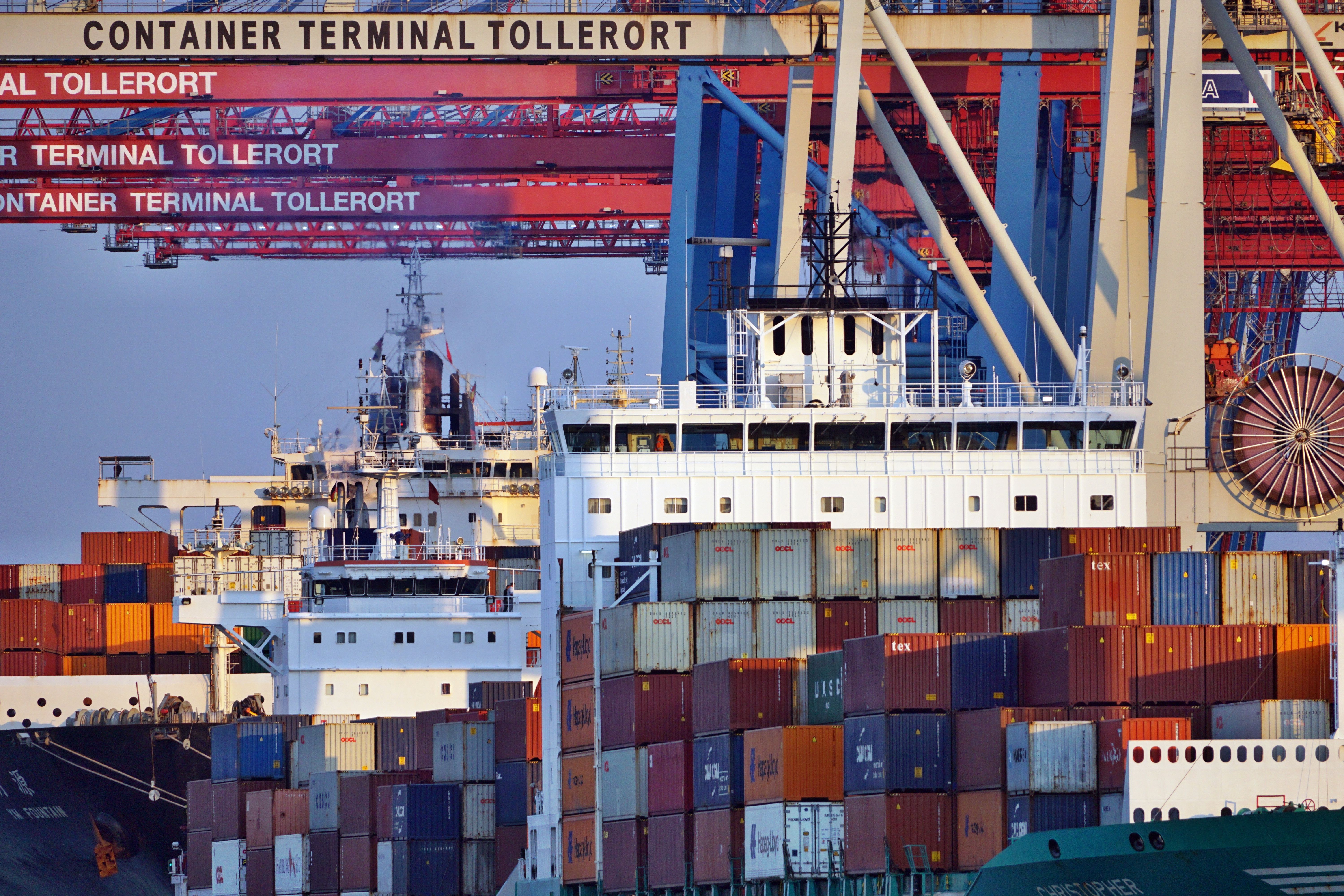 International cargo port with container ships